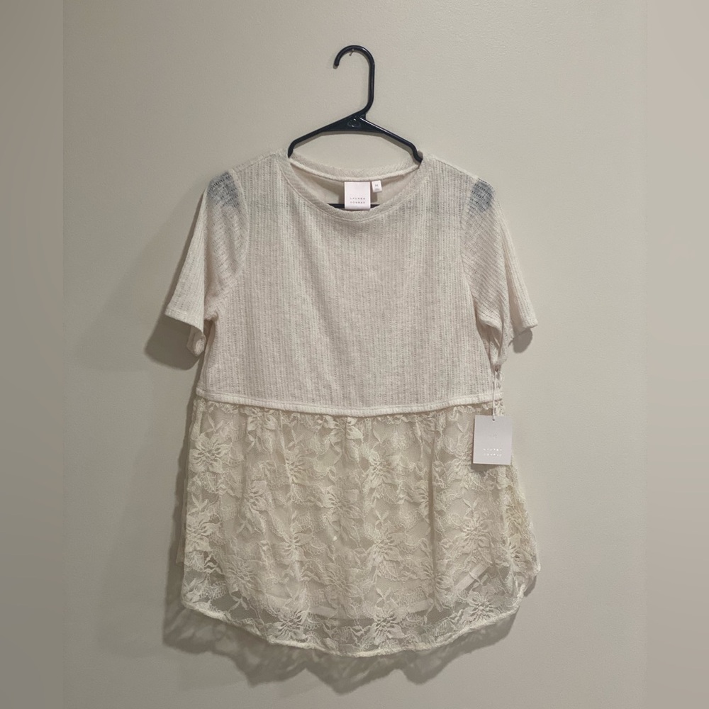NWT LC Lauren Conrad Bee Mine Babydoll Floral Lace Ivory Shirt Size Medium